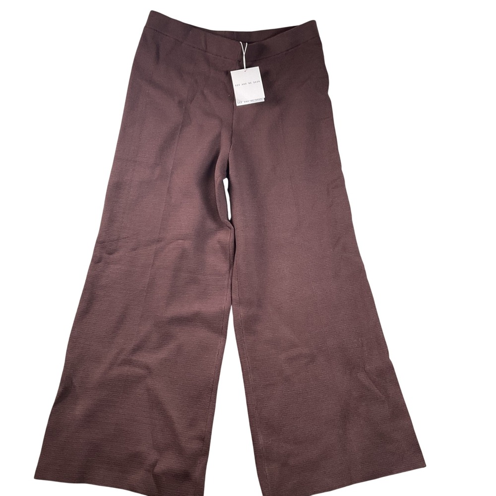 NEW See and Be Seen Wide Leg Knit Pants Womens Large Brown Ribbed Trousers P7251